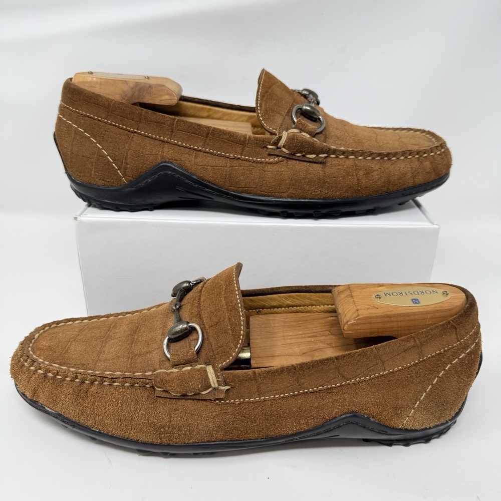 Martin Dingman Croc Embossed Suede Bit Loafers Mens 8.5 M Brown Cognac Driving